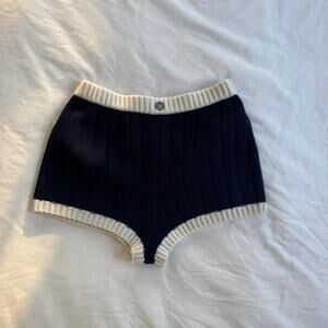Navy wool knit shorts
